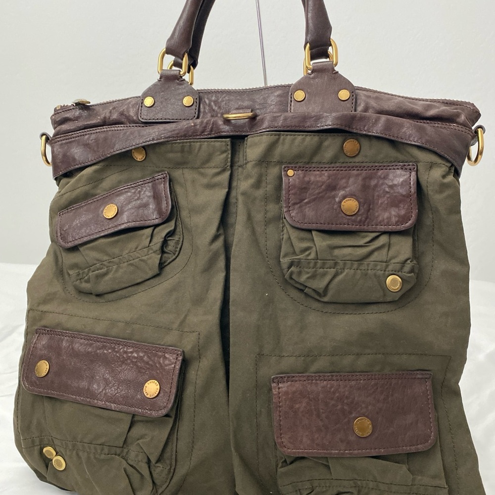 Ralph Lauren Vintage Army Green & Brown Leather 1967 Tote Bag